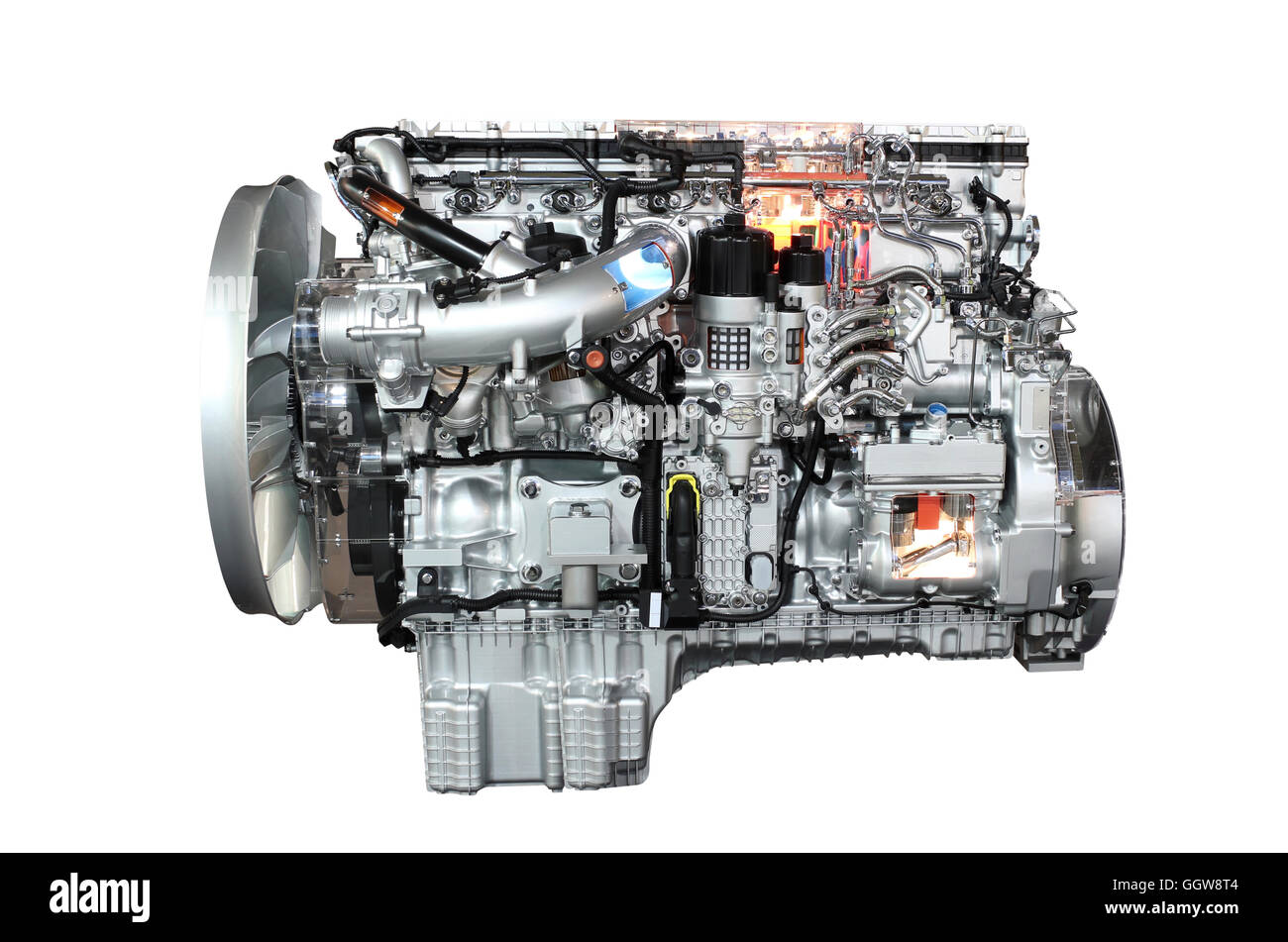 Moteur de camion isolé sur fond blanc Banque D'Images