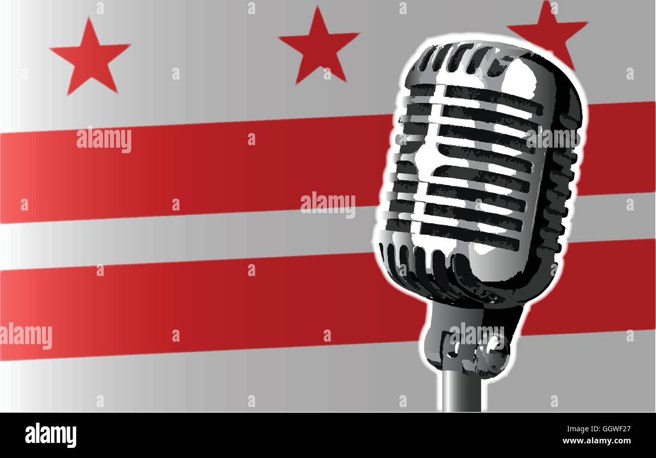 L'état de Washington DC drapeau avec un microphone de style traditionnel Illustration de Vecteur