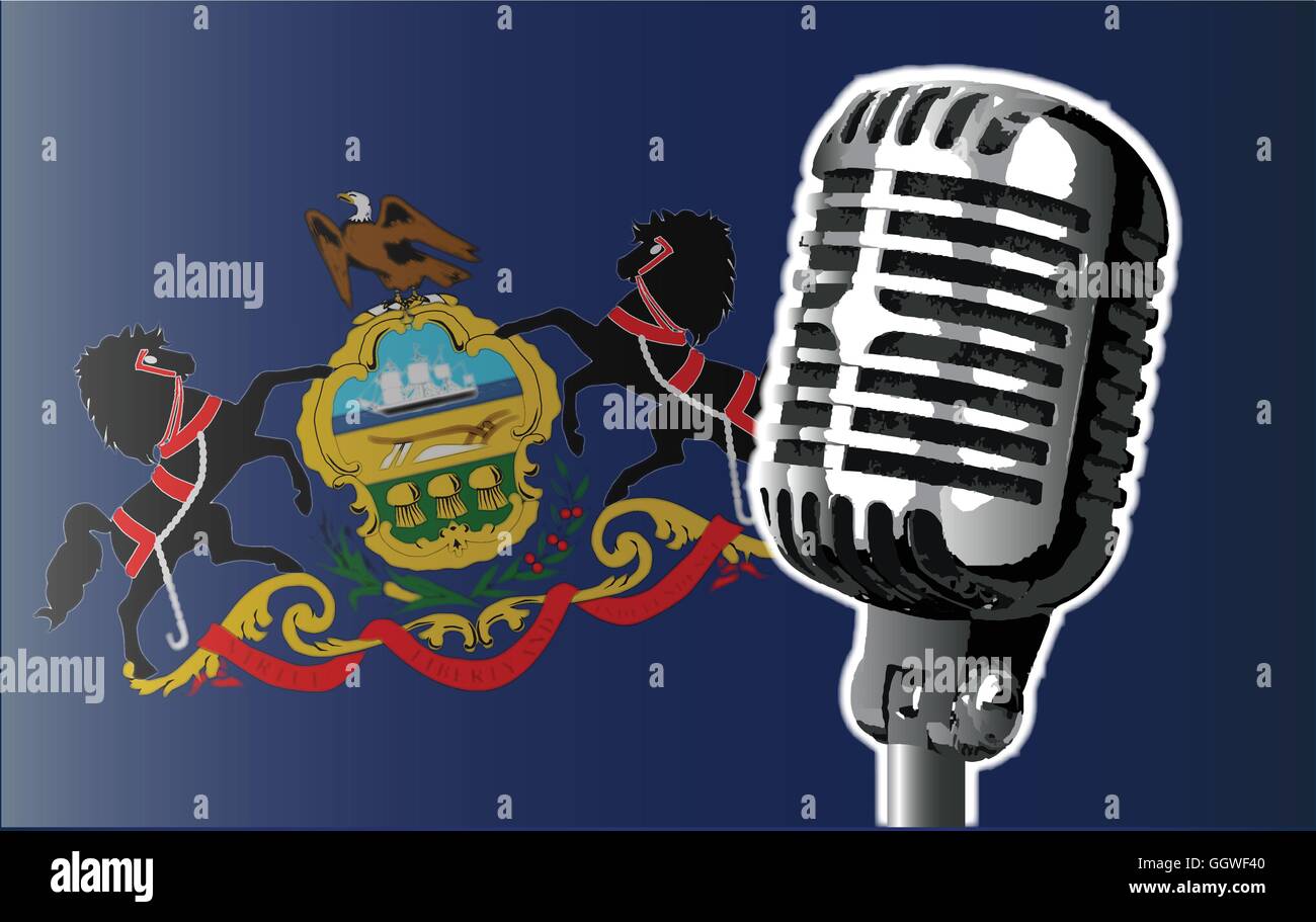 L'état de Pennsylvanie drapeau avec un microphone de style traditionnel Illustration de Vecteur