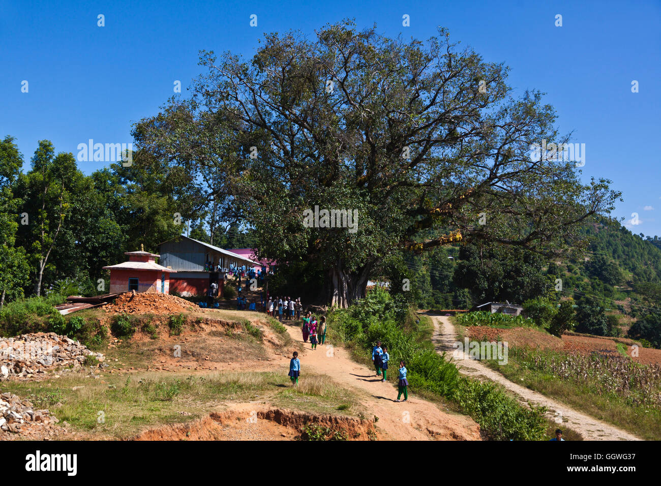 WeHelpNepal.org ordinateurs financés pour une école en GOGANPANI VILLAGE - Népal Banque D'Images