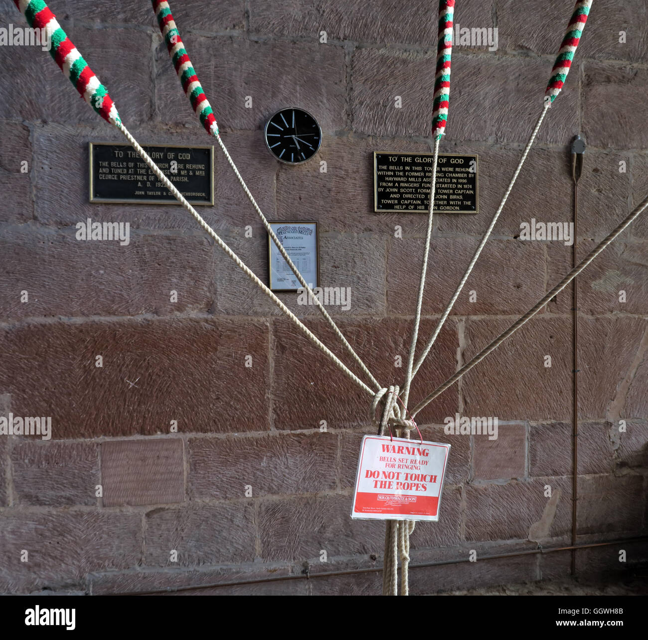 Cordes, cloches de l'église St Marys, Gt Budworth, Cheshire, England, UK Banque D'Images