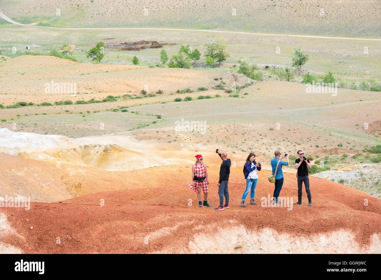 Groupe de personnes prenant des photos de Red Mountain Banque D'Images