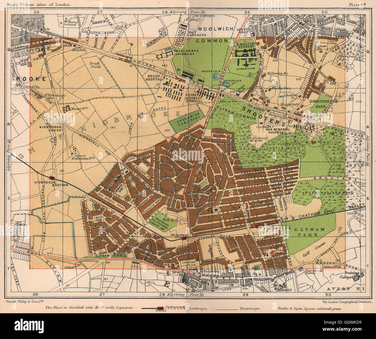 SE DE LONDRES. Kidbrooke Shooters Hill Hall et Woolwich Cmn Eltham Park, 1932 map Banque D'Images