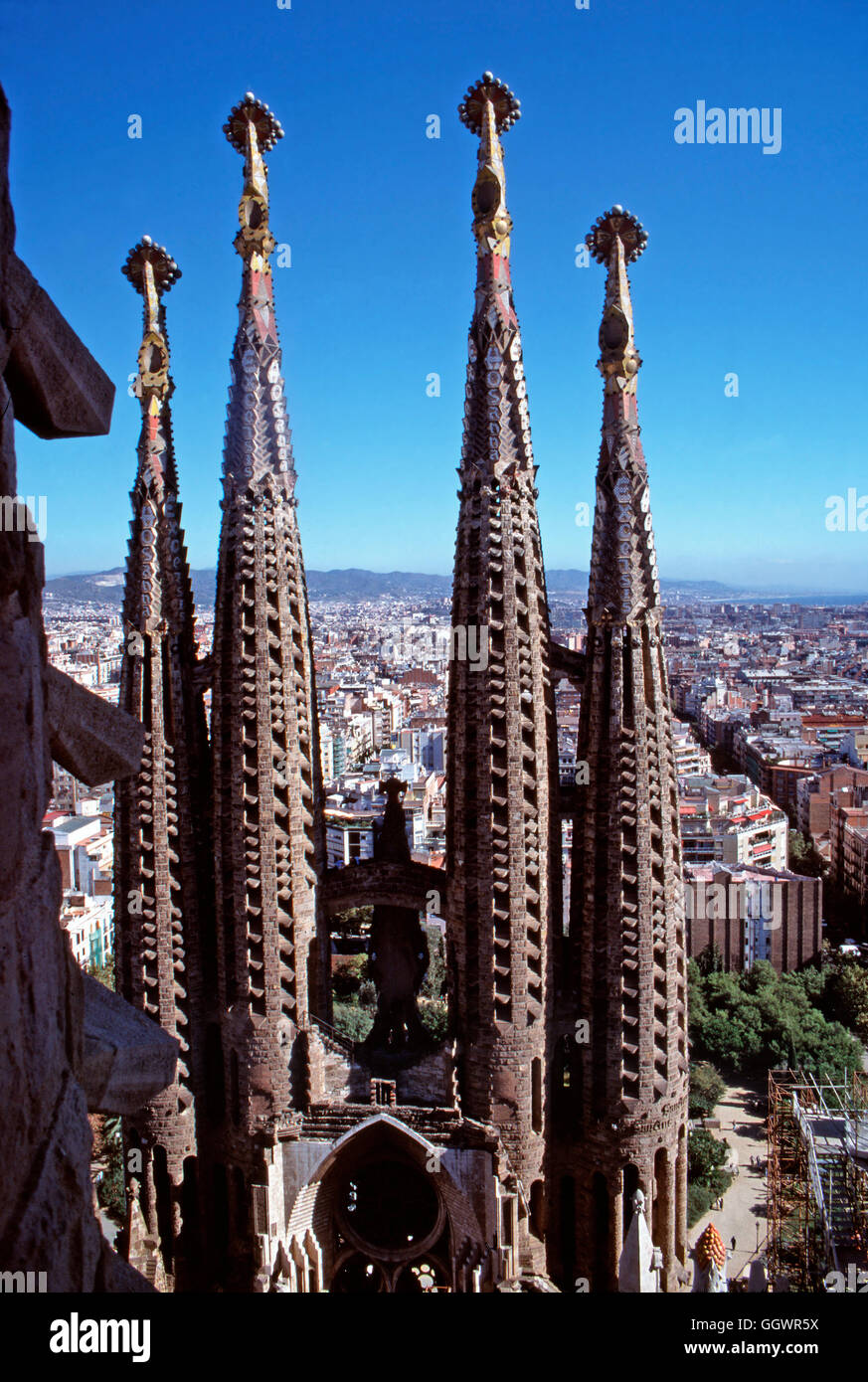 Les tours de la Sagrada Familia de Barcelone,Espagne, Banque D'Images