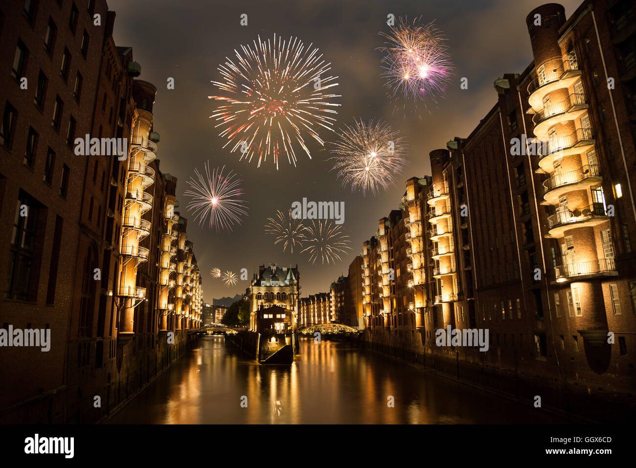 Le réveillon du Nouvel An à Hamburg Speicherstadt Banque D'Images