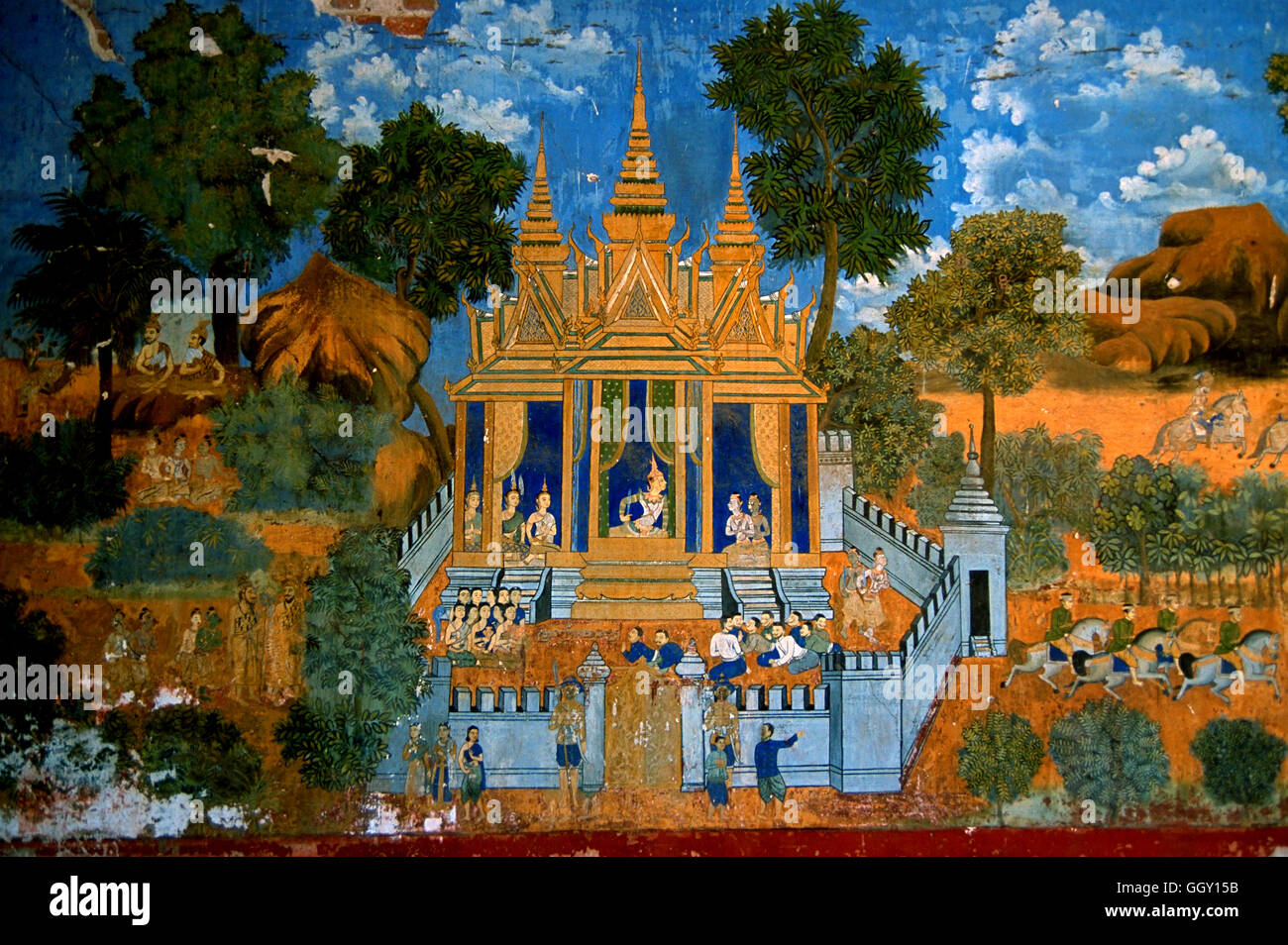 La Pagode d'argent à Phnom Penh date de 1866 et a une murale continue 500m de longueur qui raconte l'histoire de Ramayan Banque D'Images