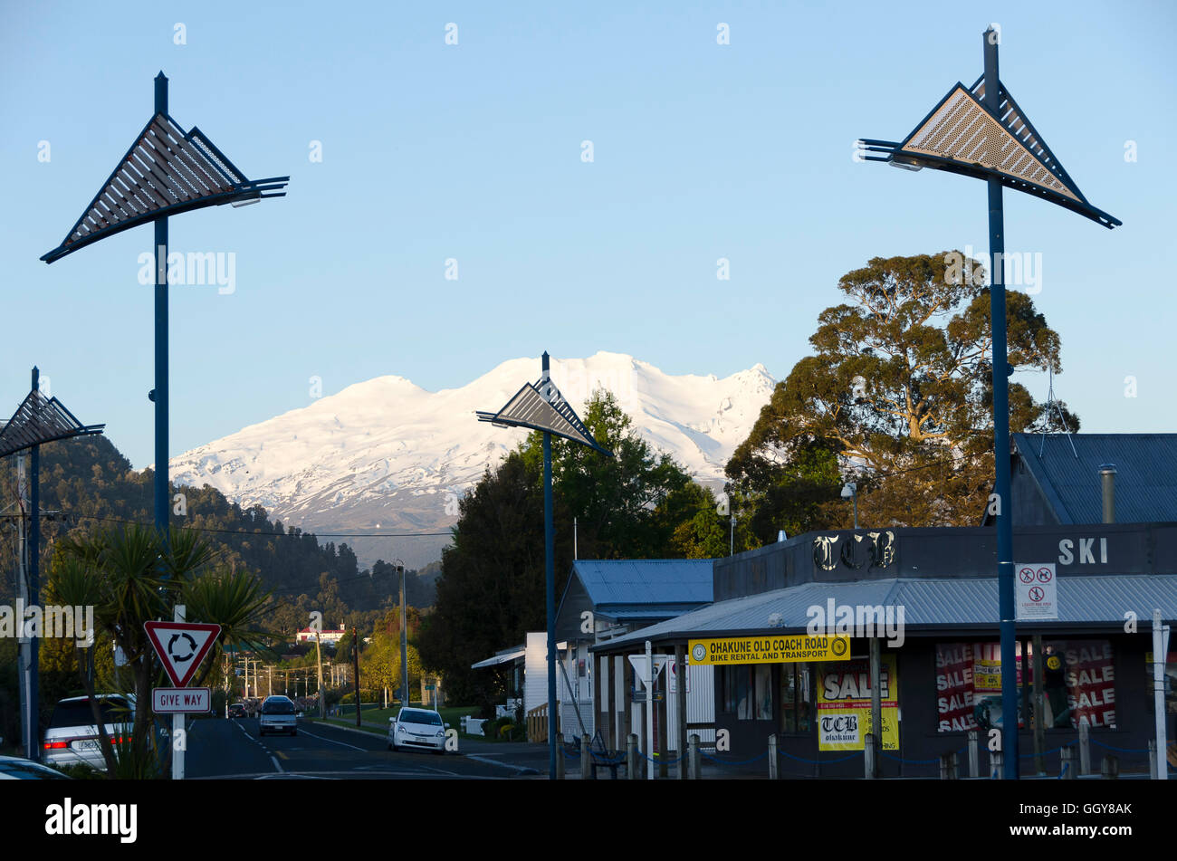 Le mont Ruapehu, Tongariro National Park, rue du chardonneret, Ohakune, Waimarino, île du Nord, Nouvelle-Zélande Banque D'Images