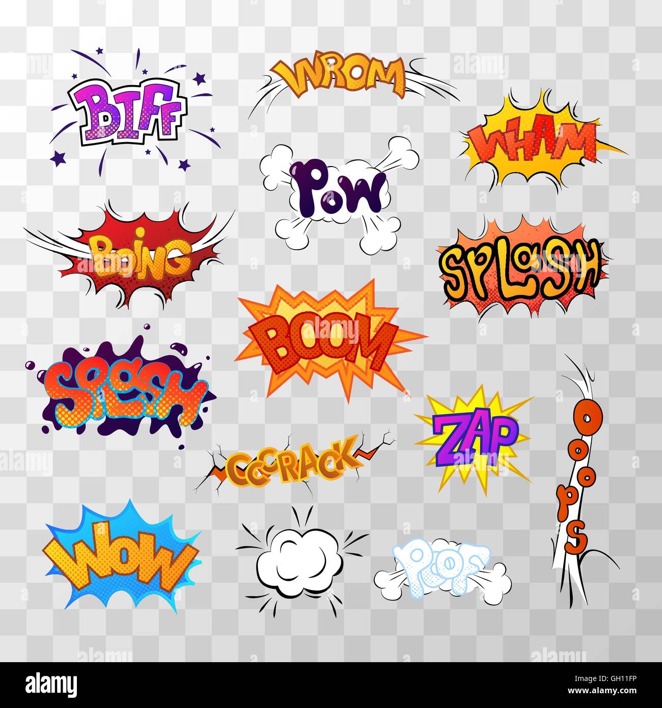 Grand ensemble de couleur lumineuse bande dessinée multi effets sonores Illustration de Vecteur