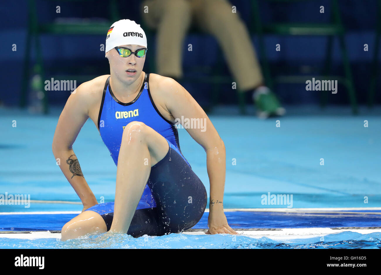 Rio de Janeiro, Brésil. 7e août 2016. Sarah Koehler de l'Allemagne participe à la Women's 400m nage libre la chaleur durant les épreuves de natation des Jeux Olympiques de Rio 2016 au Stade olympique de natation, à Rio de Janeiro, Brésil, 7 août 2016. Photo : Michael Kappeler/dpa/Alamy Live News Banque D'Images