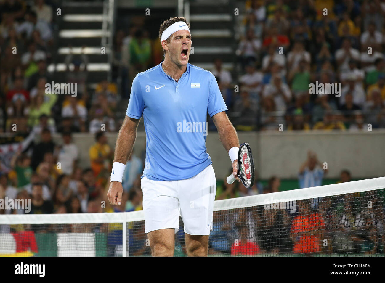 Rio de Janeiro, Brésil. 07Th Aug 2016. 2016 - JEUX OLYMPIQUES TENNIS Juan Martin del Potro (ARG) de la première de l'Jeux olympiques de Rio en 2016 le tournoi de tennis a battu Novak Djokovic (SRB) numéro 1 dans le monde, tenue à l'olympique de tennis. Crédit : Foto Arena LTDA/Alamy Live News Banque D'Images