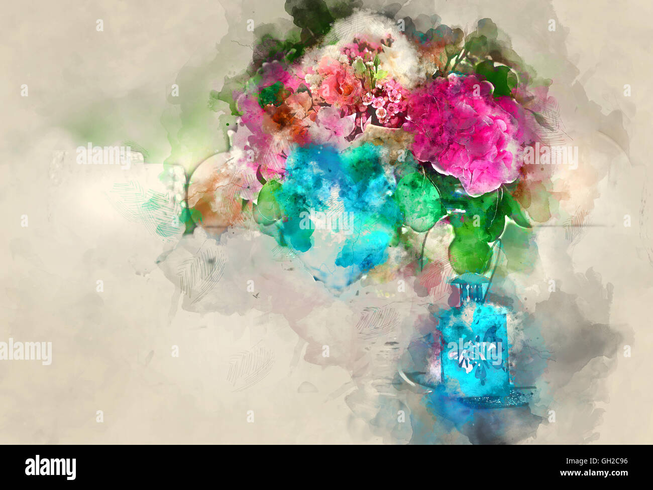 Bouquet de fleurs colorées. Aquarelle numérique Banque D'Images