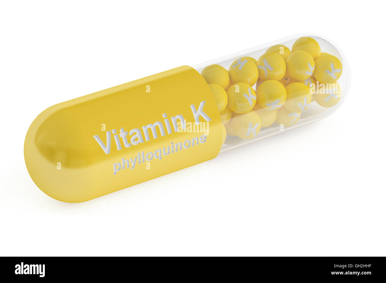 Capsule de vitamine K rendu 3D , isolé sur fond blanc Banque D'Images