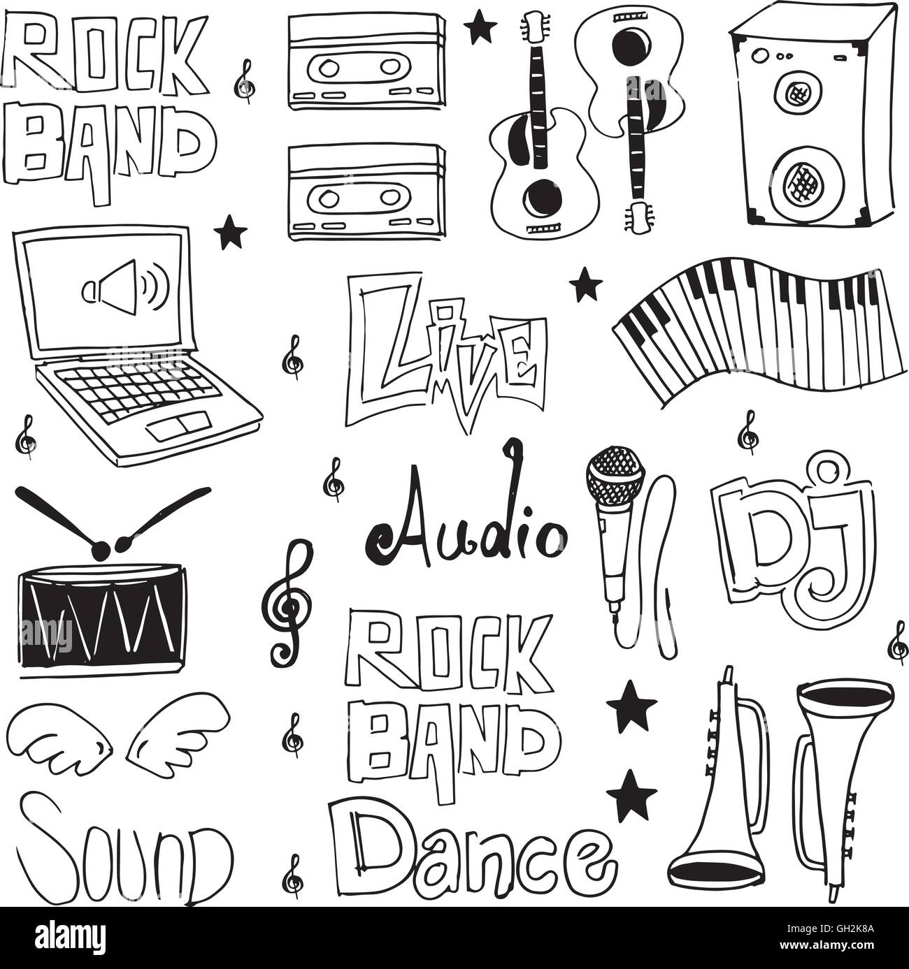 Music tools doodles part attirer Image Vectorielle Stock - Alamy