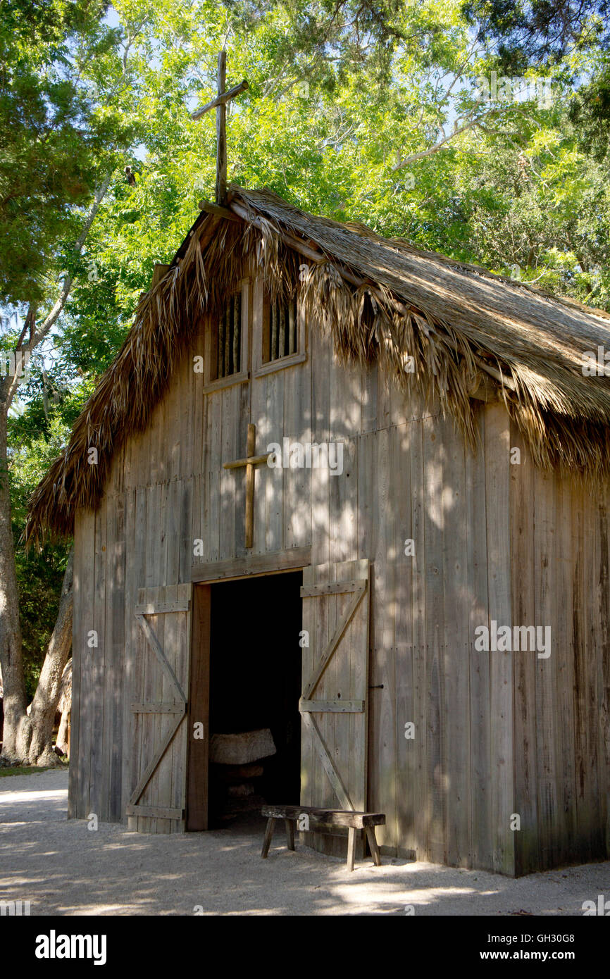 Réplique de début de mission church les Espagnols auraient érigé vers 1600 à Saint Augustine, en Floride. Banque D'Images