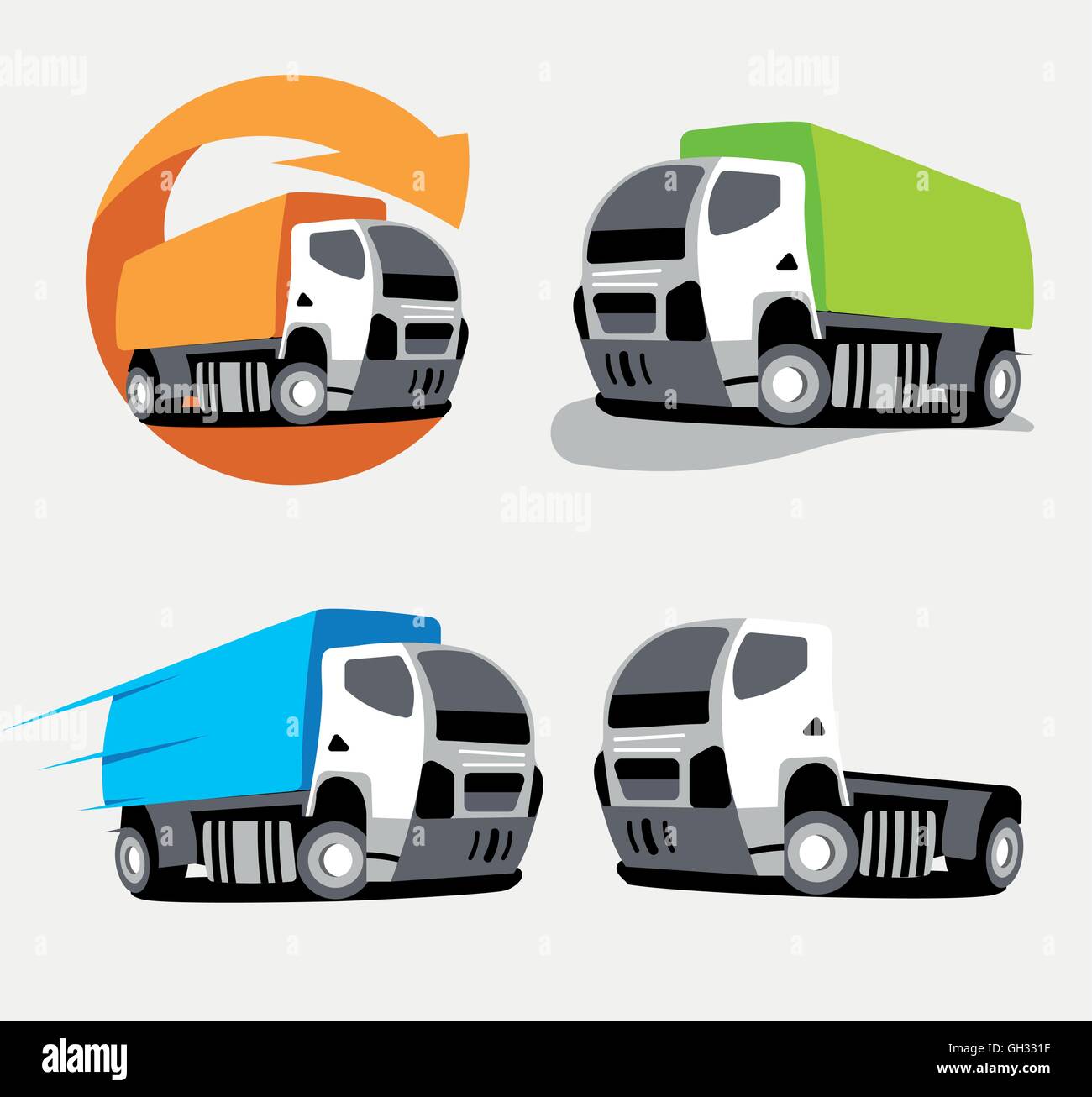 Camions colorés isolé logo vector set. Collection de véhicules. Groupe Cars d'icônes. Illustration de Vecteur