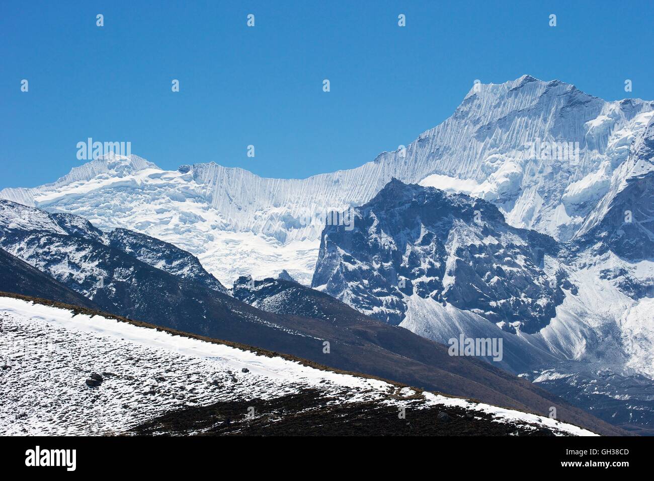 La texture de la glace au sommet, Gyabjen Amphu Khumbu Himal, parc national de Sagarmatha (Népal, Asie Banque D'Images