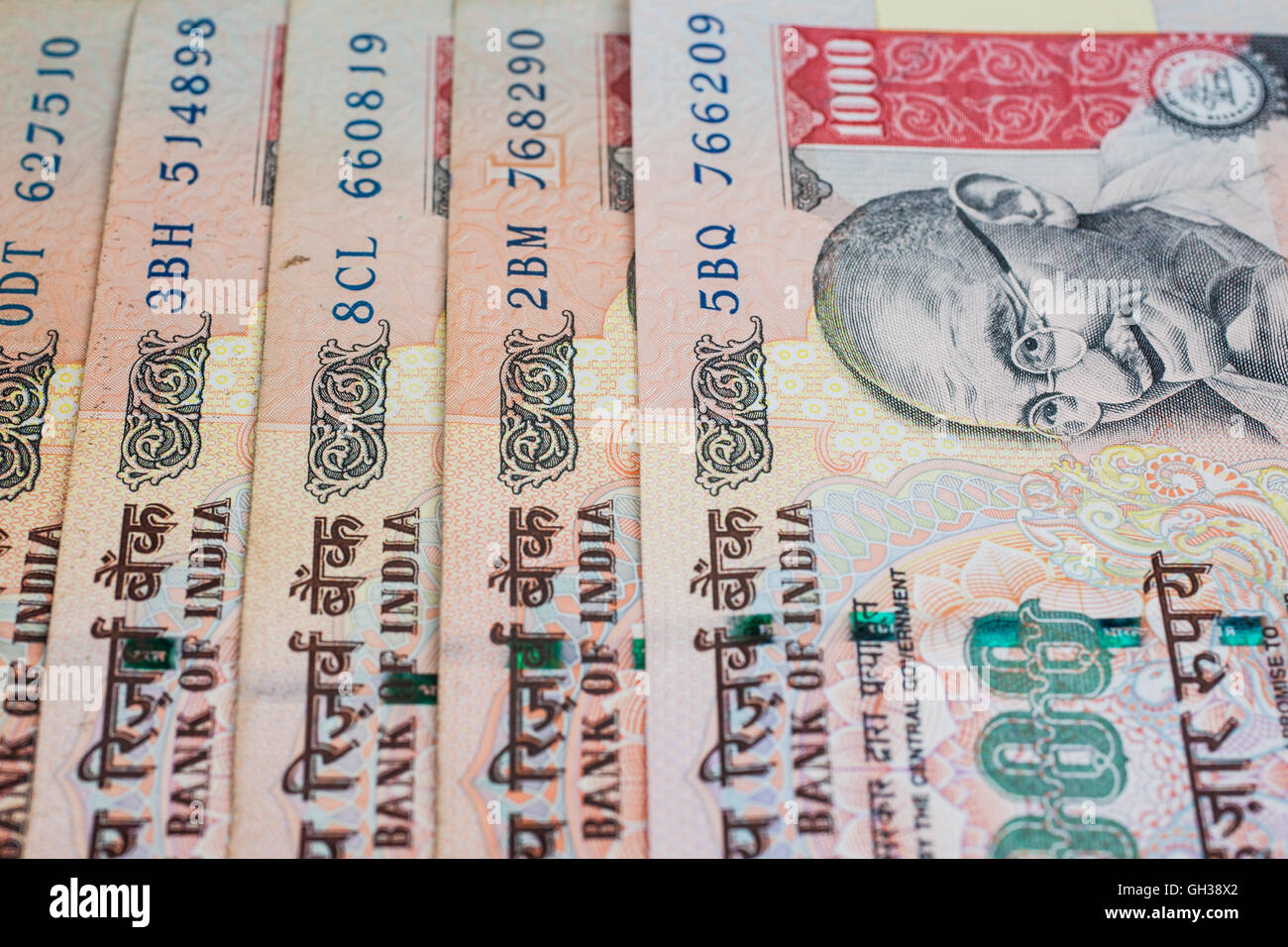 Un ventilateur de mille notes roupie indienne (monnaie). Banque D'Images