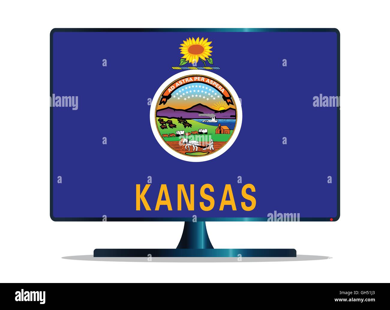 Un téléviseur ou un écran d'ordinateur avec le drapeau de l'état du Kansas Illustration de Vecteur
