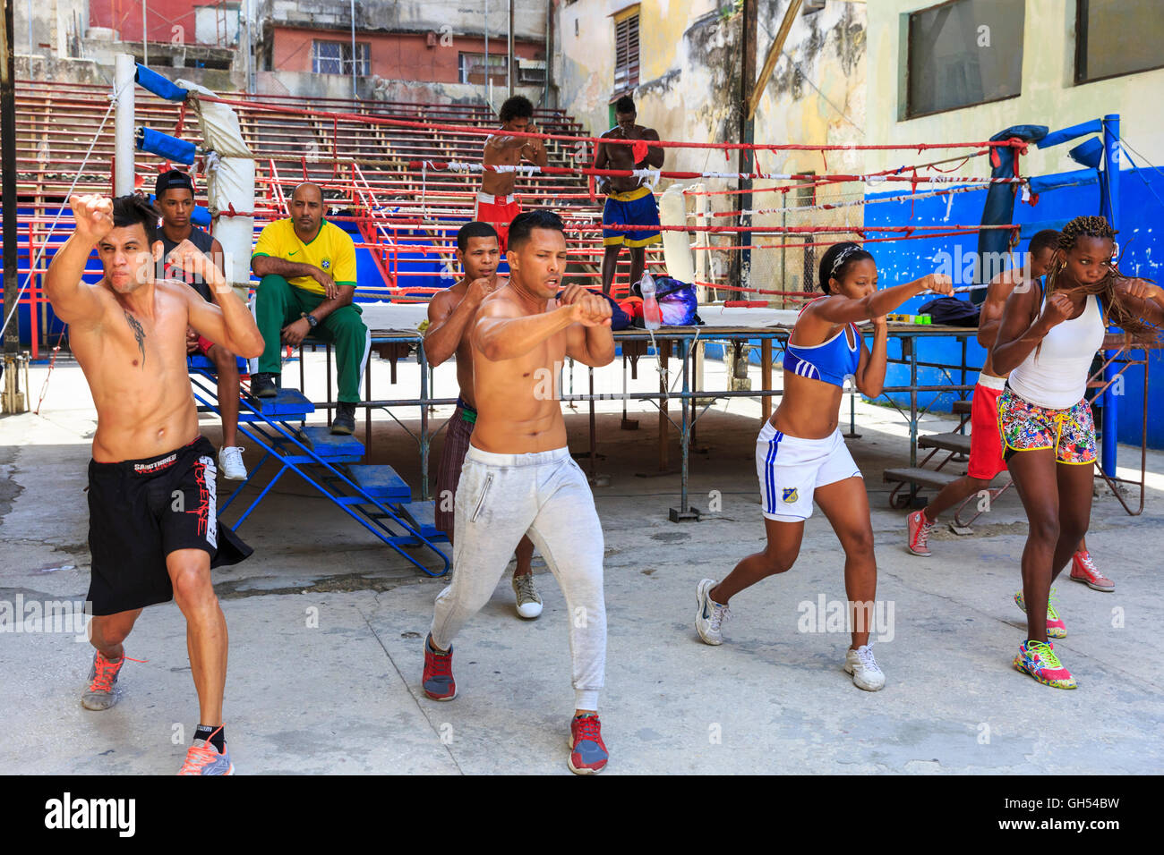 Les jeunes boxeurs formation au célèbre Gimnasio de Boxeo Rafael Trejo boxing gym, La Havane, Cuba Banque D'Images