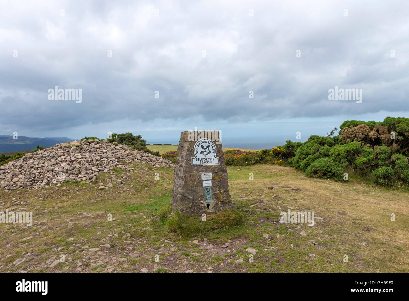 La balise de Selworthy South West Coast Path, Exmoor, Somerset, UK Banque D'Images