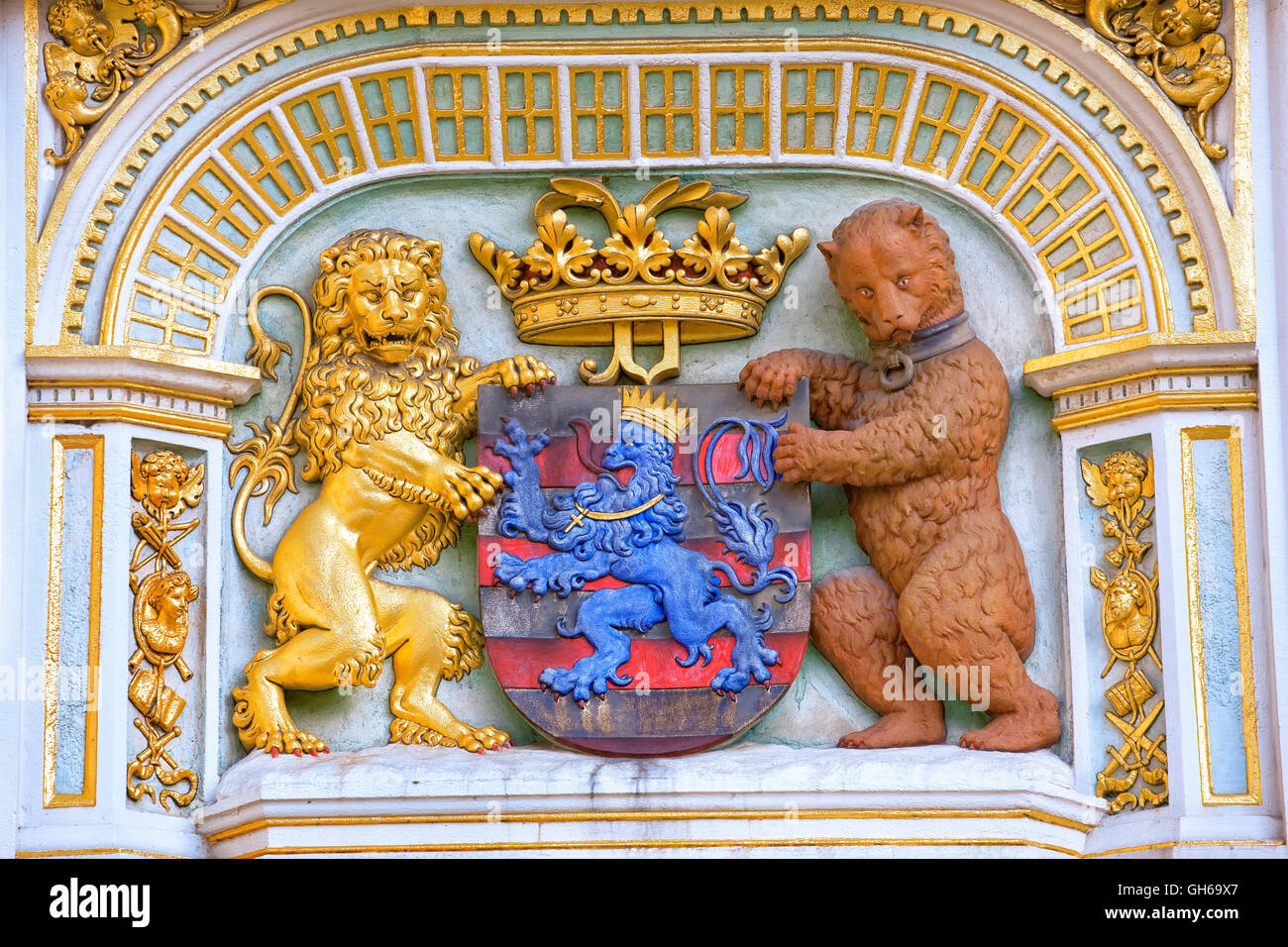 Porte de l'hôtel de ville de Bruges, Belgique Banque D'Images