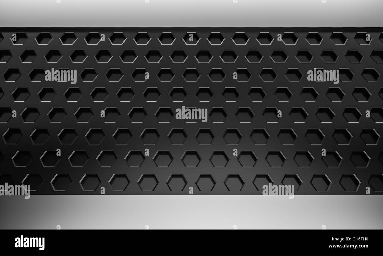 Hextagon Bee Hive abstrait noir texture background with copy space 3D Rendering Banque D'Images