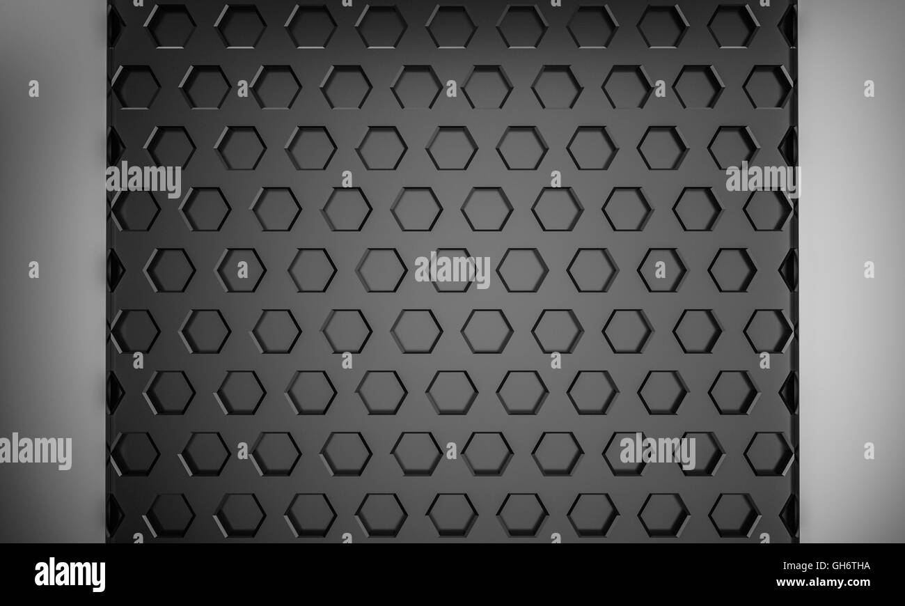Hextagon Bee Hive abstrait noir texture background with copy space 3D Rendering Banque D'Images