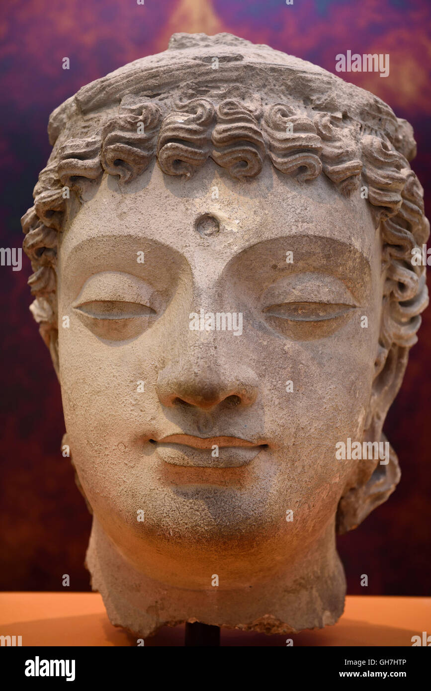 Plâtre sculpté la tête d'un 4ème 5ème siècle bodhisattva pakistan gandhara au musée royal de l'Ontario Toronto rom Banque D'Images