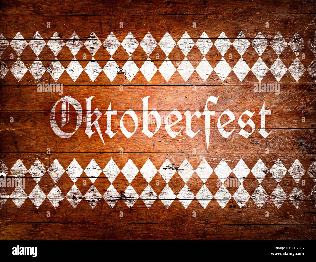 Signe de l'Oktoberfest avec motif losange brun et blanc Banque D'Images