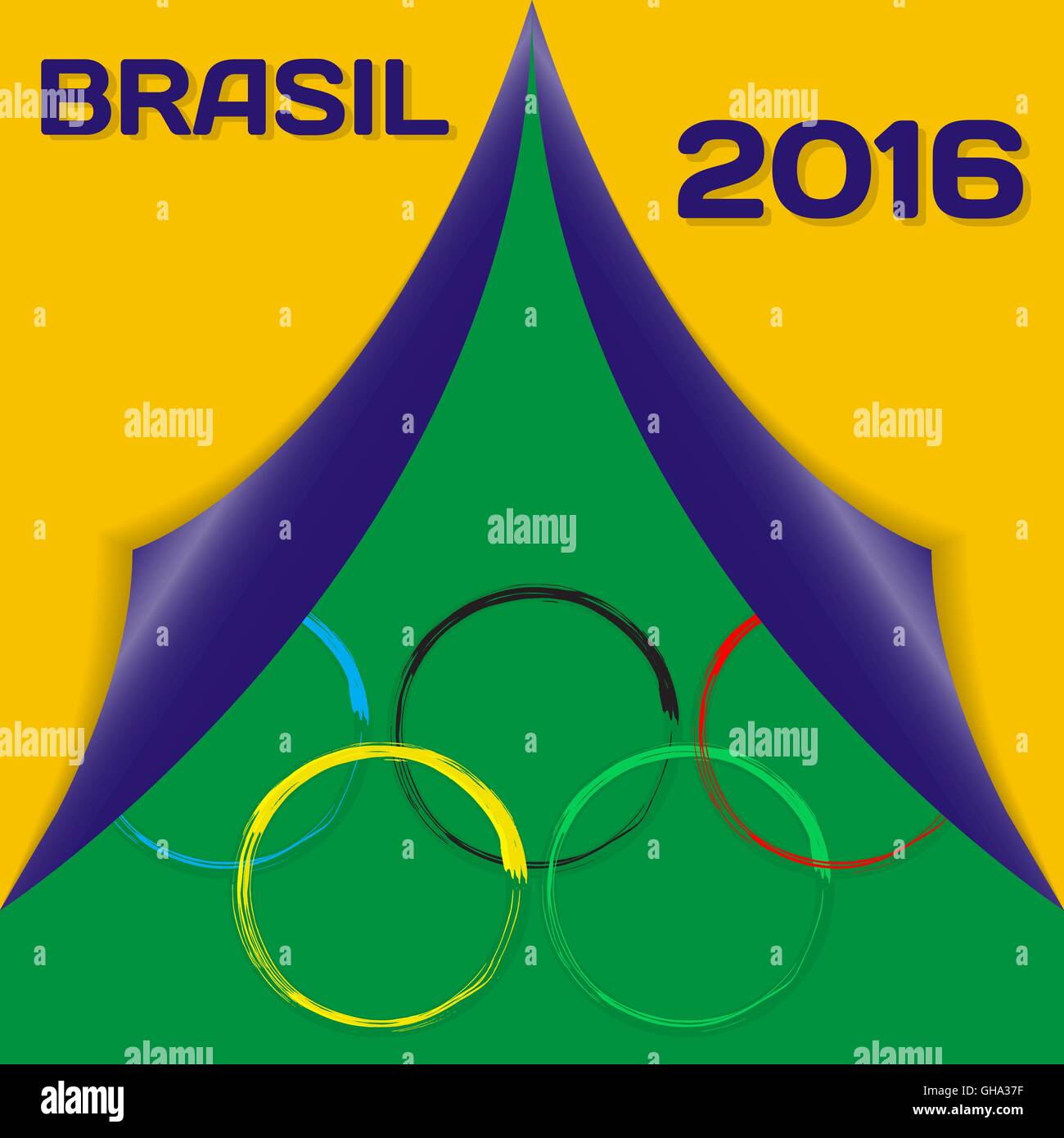 Couleurs du drapeau du Brésil et signe de Jeux olympiques avec inscription en P Illustration de Vecteur