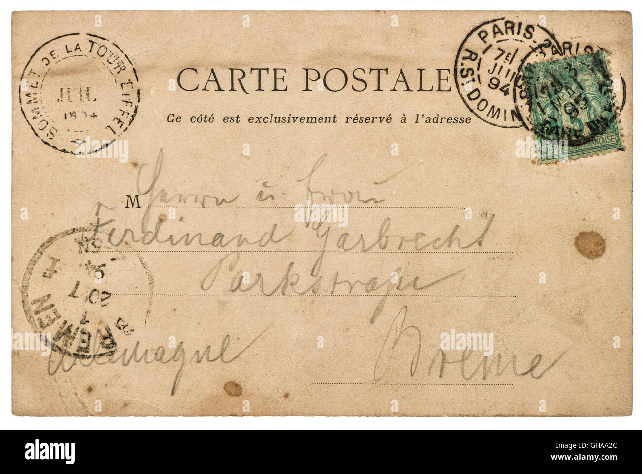 Vintage carte postale manuscrite illisible avec lettre undefined texte. Vieux papiers texture background Banque D'Images