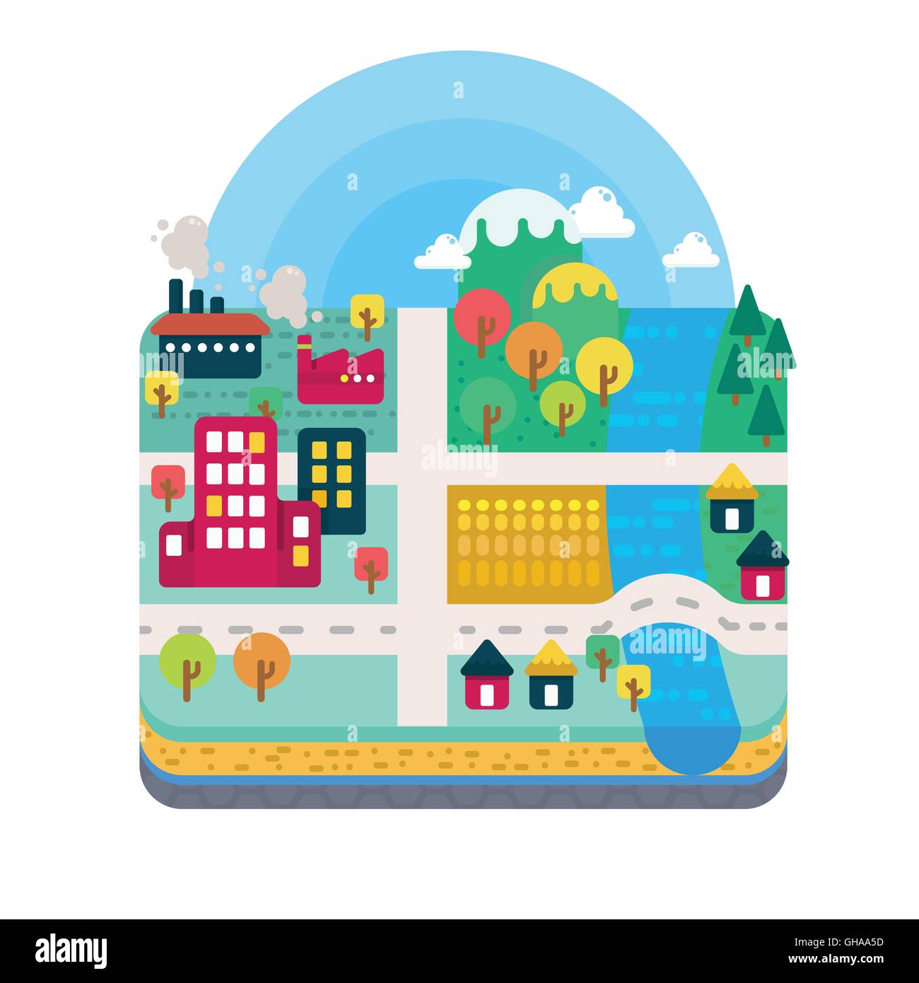 Vector Illustration de la ville et de la nature du paysage paysage dans la couche modèle plat Illustration de Vecteur