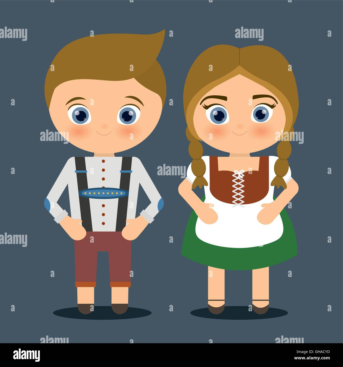 Garçon Fille couple dessin animé traditionnel costume icône. L'Allemagne. Vecto Illustration de Vecteur
