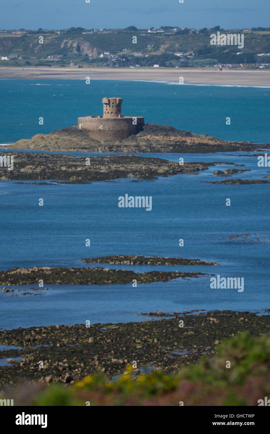 Vue panoramique de la tour de Rocco,St.Ouens Bay, Jersey, Channel Islands Banque D'Images