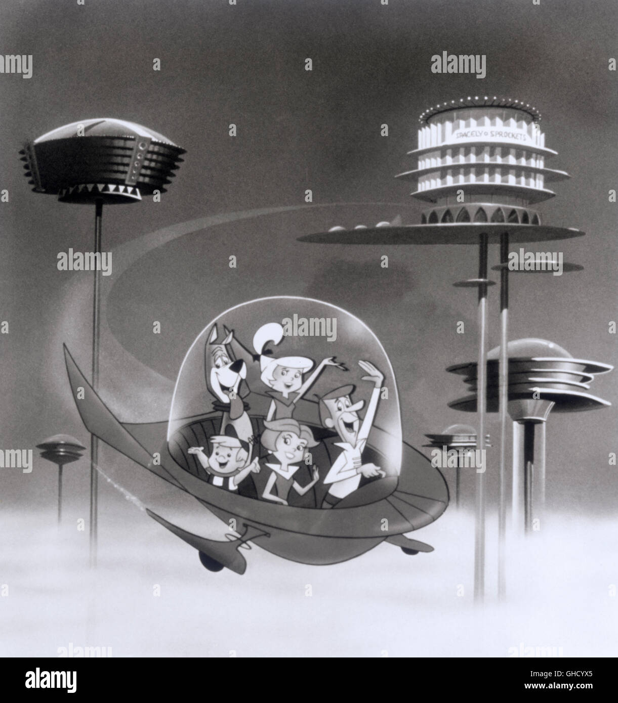 The Jetsons : LE FILM USA 1990 Joseph Barbera, William Hanna The Jetsons : aiguilles - Elroy, Chien Astro, Judy, George et Jane Regie : Joseph Barbera, William Hanna Banque D'Images