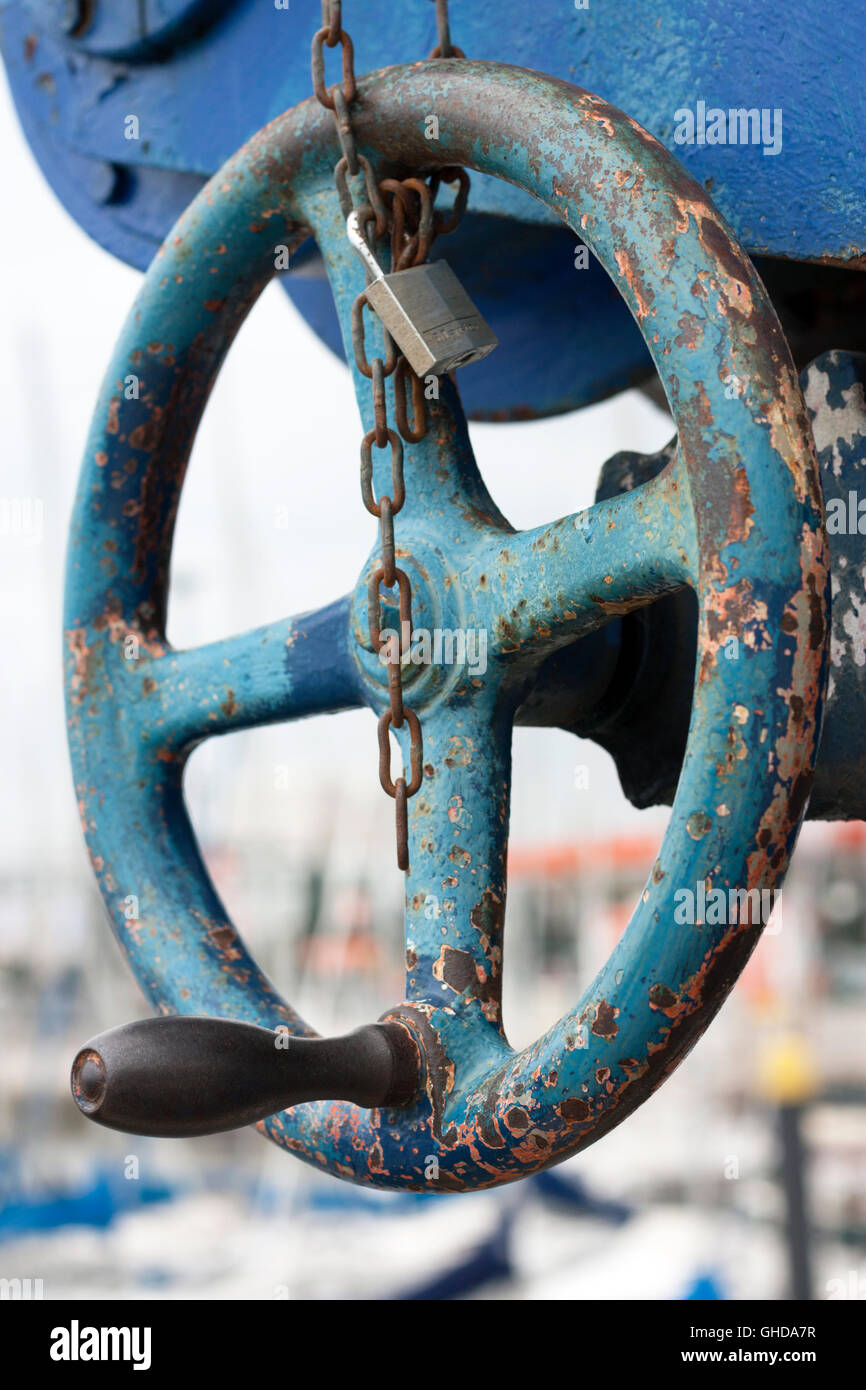 Détail de bleu bateau grue Banque D'Images