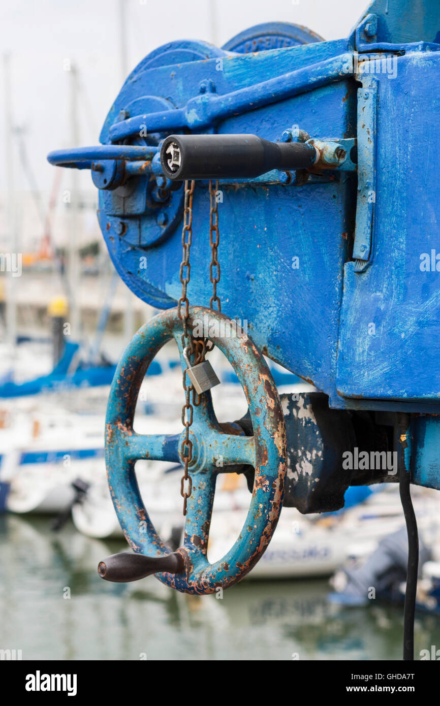 Détail de bleu bateau grue Banque D'Images