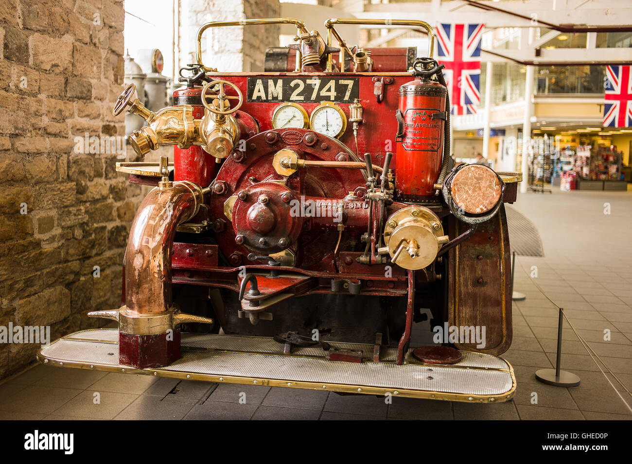 Un vieux moteur à vapeur à feu Merryweather museum à Swindon Wiltshire, UK Banque D'Images