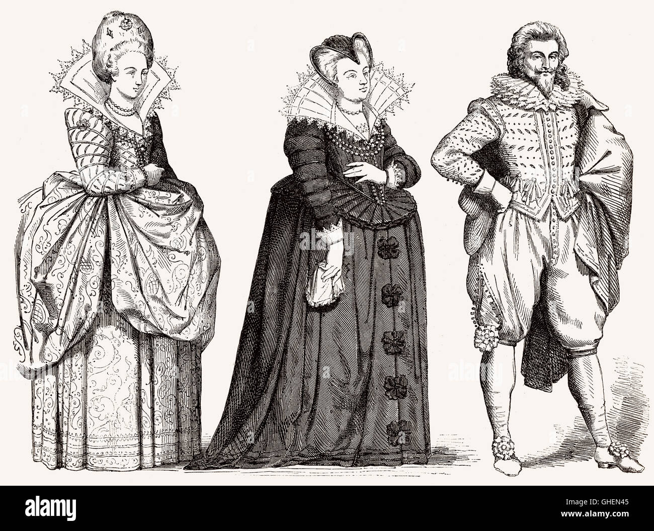 Costumes français, 17e siècle Banque D'Images