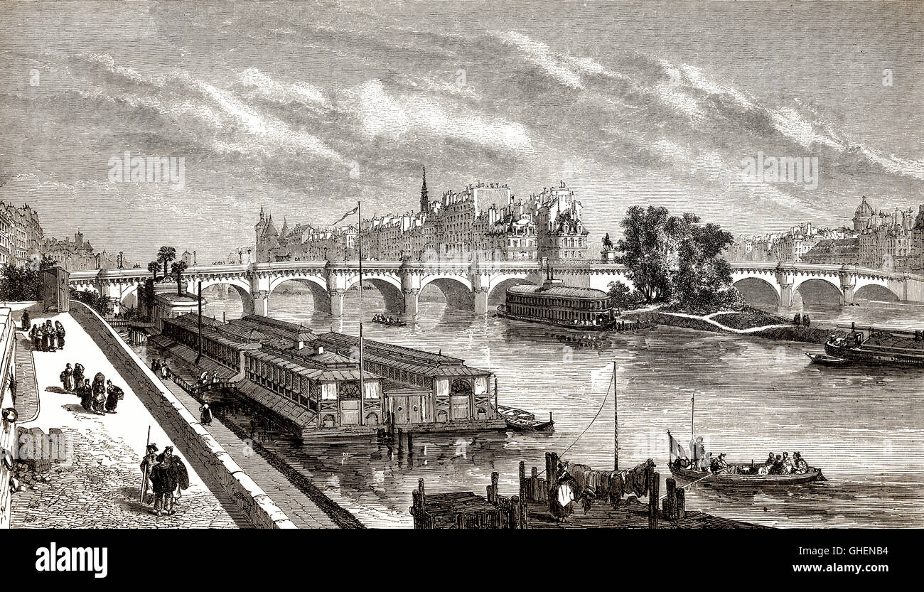 Le Pont Neuf, pont sur la Seine à Paris, France, 19e siècle Banque D'Images