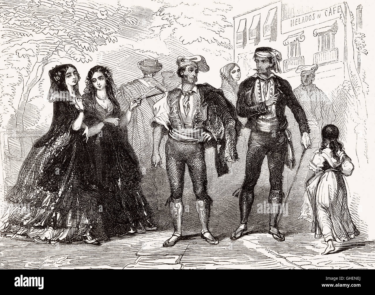 Costumes, catalan en Espagne, 19e siècle Banque D'Images