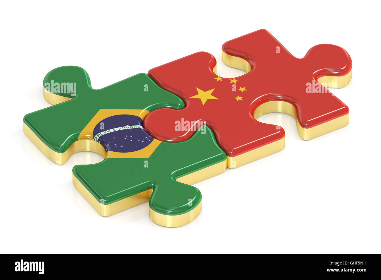 La Chine et le Brésil puzzles de drapeaux, rendu 3D Banque D'Images