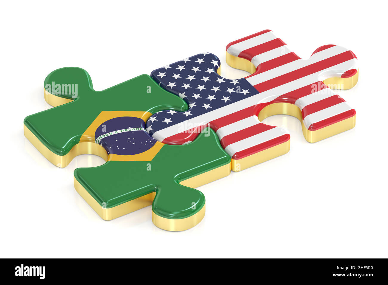 Aux Etats-Unis et au Brésil, puzzles de drapeaux, rendu 3D Banque D'Images