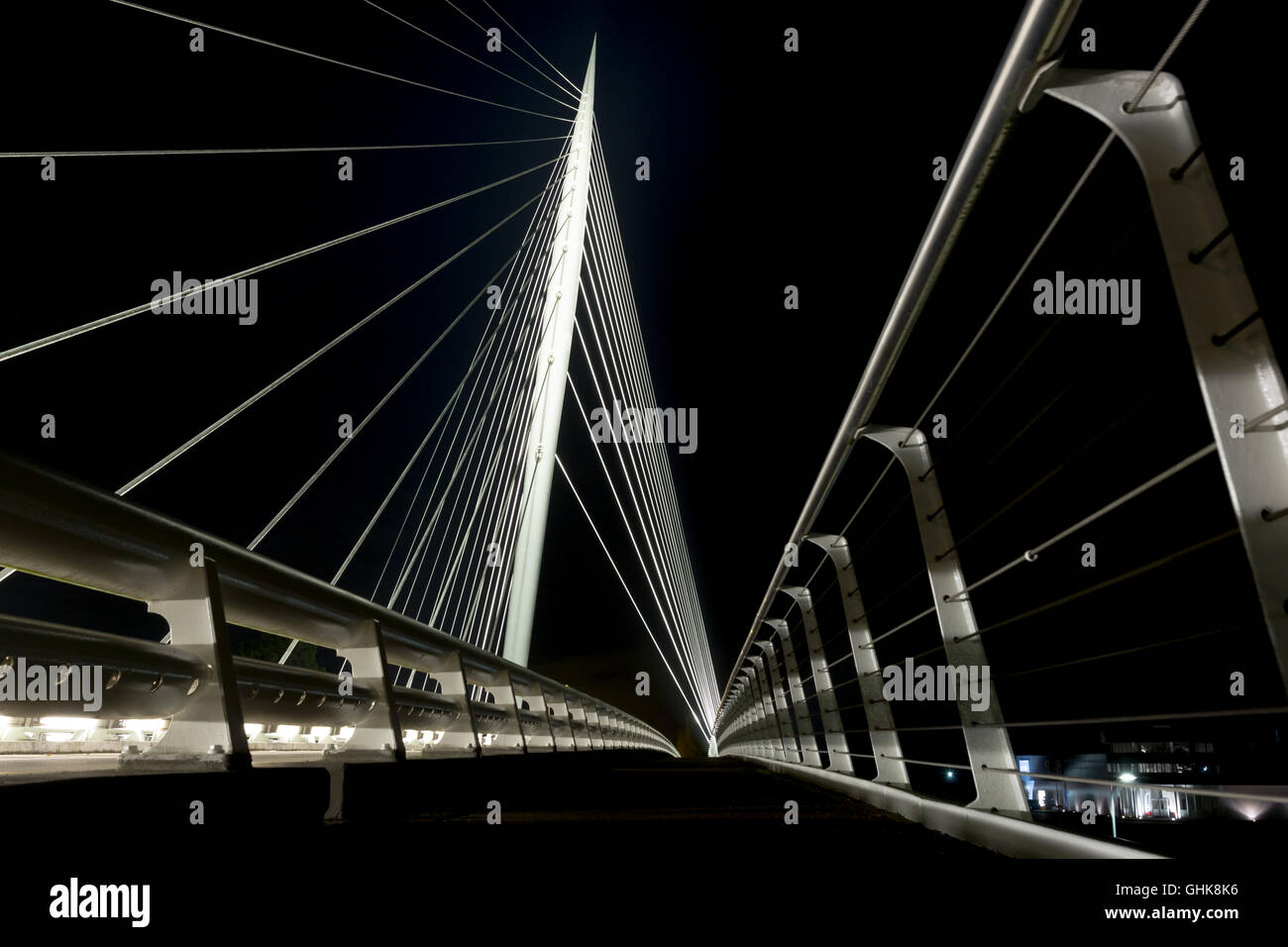 HAARLEMMERMEER, Pays-Bas - Octobre 2015 - harpe Pont Calatrava est l'un des trois ponts dans l'Haarlemmermeer Banque D'Images