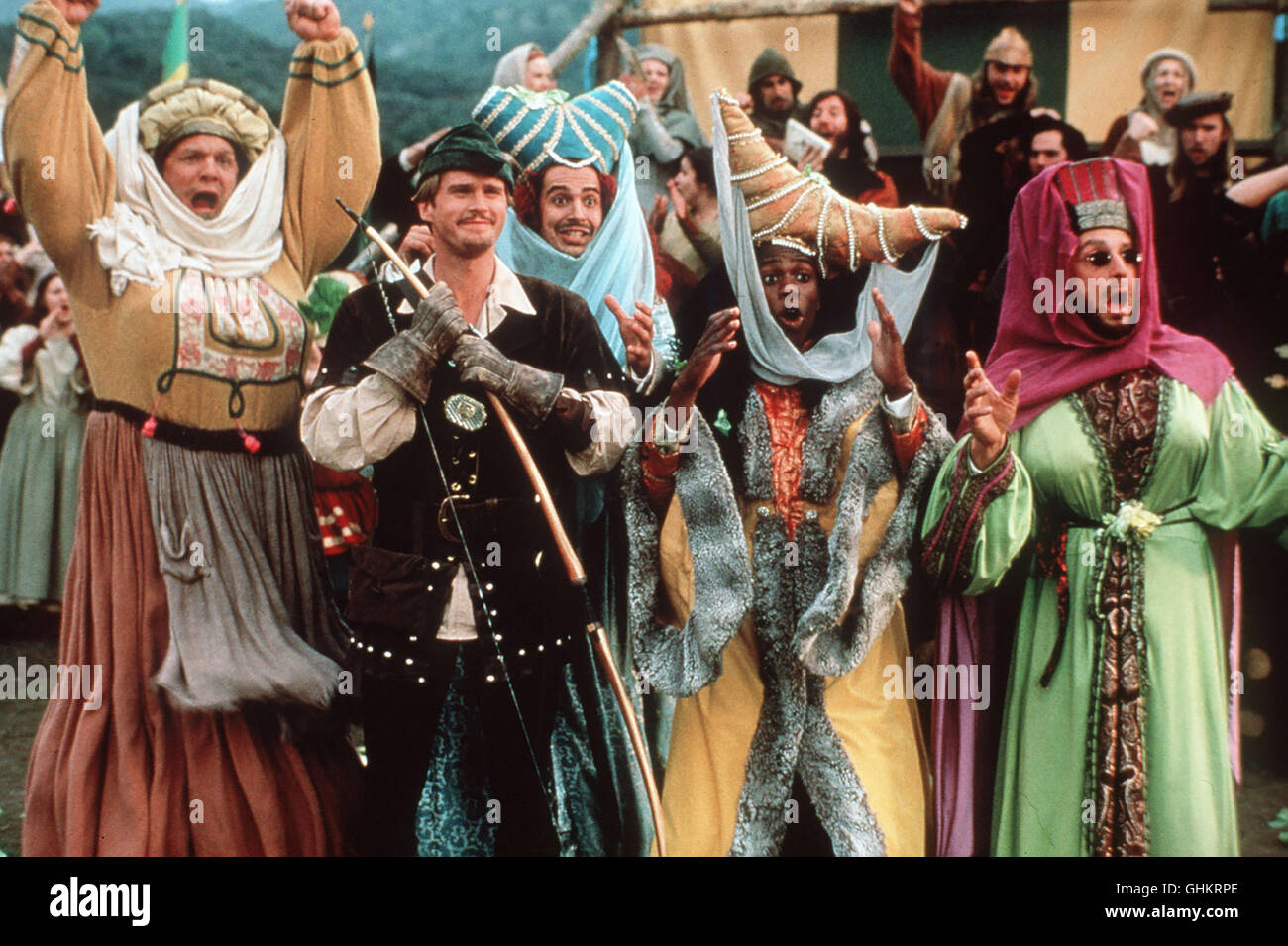 Die bekannte Geschichte des Helden aus dem la forêt de Sherwood, und doch ist alles Anders : ein jugendlicher ist zwar Robin the wider View, aber auch ein Dummkopf... Bild : Little John (ERIC ALLAN), Robin Hood (CARY ELWES), Will Scarlet O'Hara (Matthieu PORRTTA Ahchoo), Dave (chapelle), MARK BLANKFIELD (Blinkin) Régie : Mel Brooks aka. Robin des Bois - Collant fantaisie des hommes dans Banque D'Images