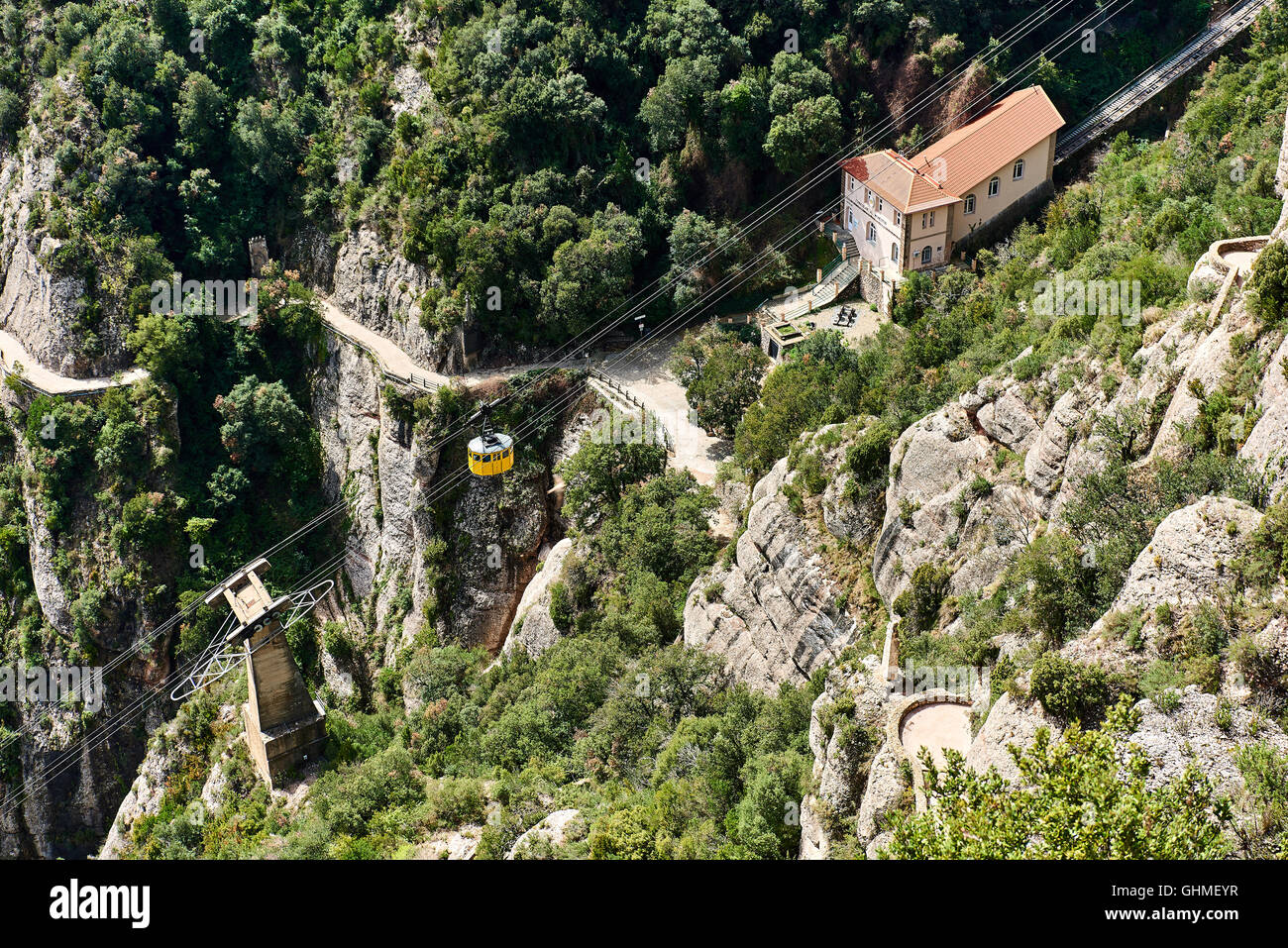 Cable car dans les montagnes de Montserrat. La Catalogne, Espagne Banque D'Images