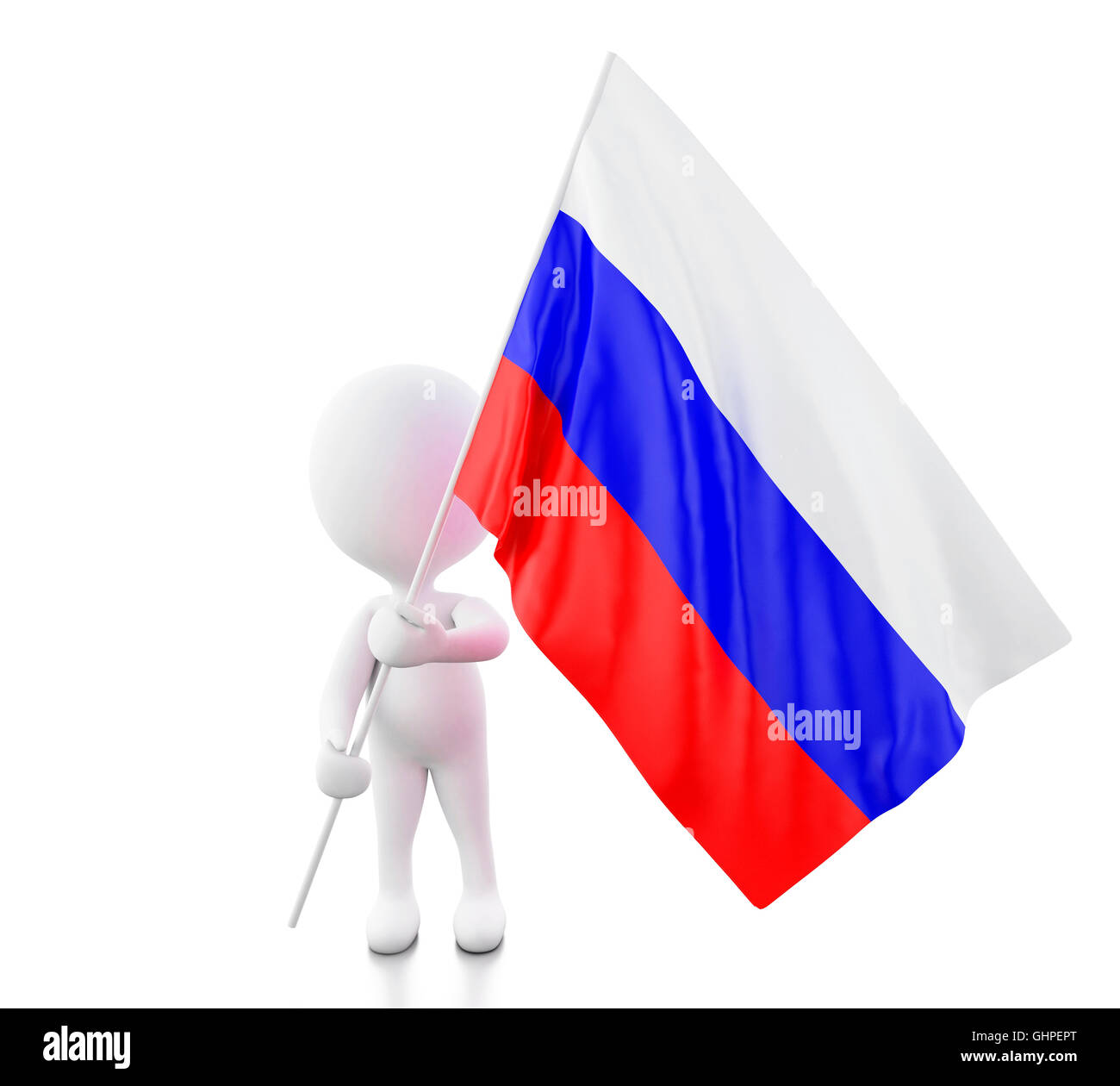 3d illustration. Les blancs avec la Russie drapeau. Isolé sur fond blanc. Banque D'Images
