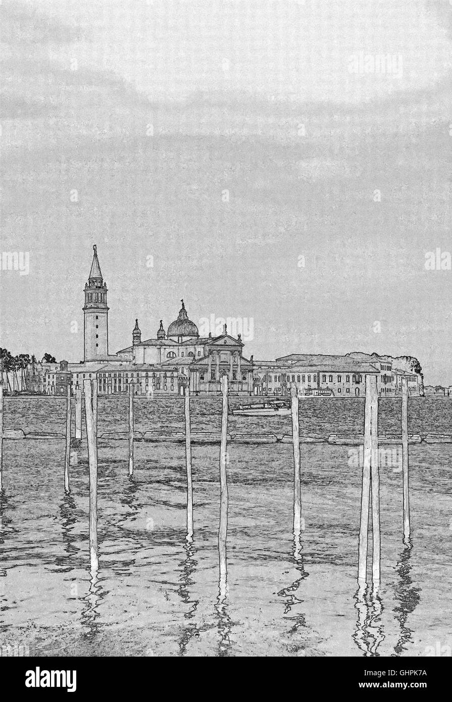Le Grand Canal, Venise, avec l'île de San Giorgio Maggiore et de l'Église en arrière-plan. Banque D'Images