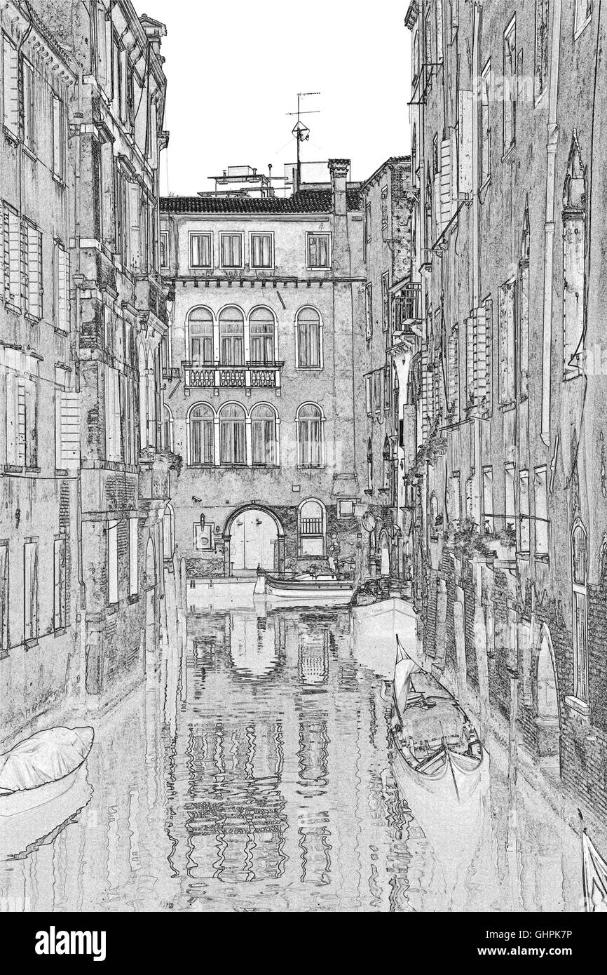 Canal Venise typique, bateaux et bâtiments Banque D'Images