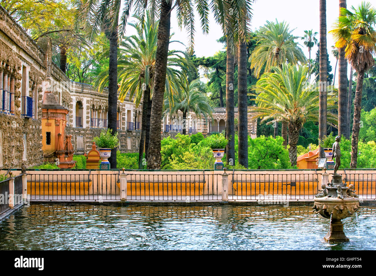 Les jardins de l'Alcazar de Séville, Espagne Banque D'Images